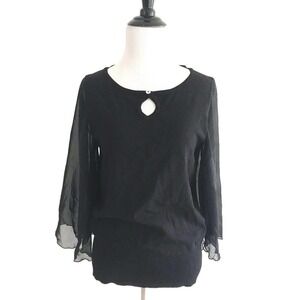 Cable & Gauge | Top Womens Keyhole Sweater Size S Small Black Bell Split Sleeves